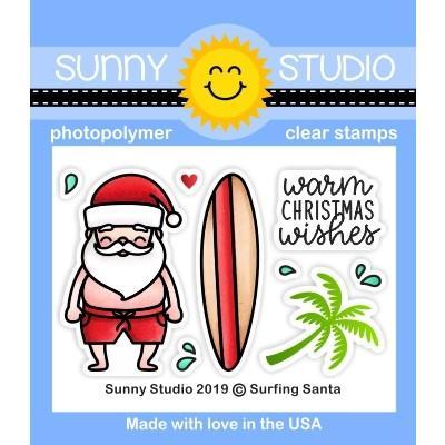 Sunny Studio Clear Stamps - Surfing Santa